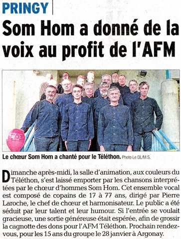 Som'hom' chante pour le Téléthon (Dauphiné Libéré 05/12/2016)
