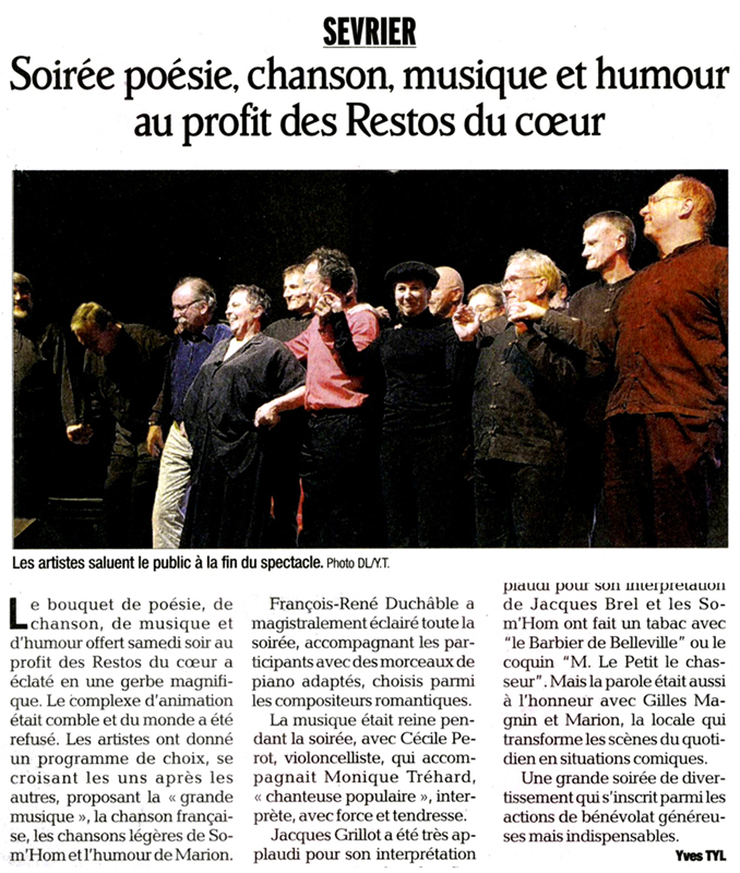 Som'Hom' chante pour les Restos du Cœeur (Dauphiné Libéré 04/05/2013)